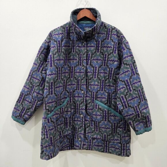 Patagonia Other - Vintage Patagonia Tehuelche Fleece Chore Coat Large Blue Quilted USA Layers 90s
